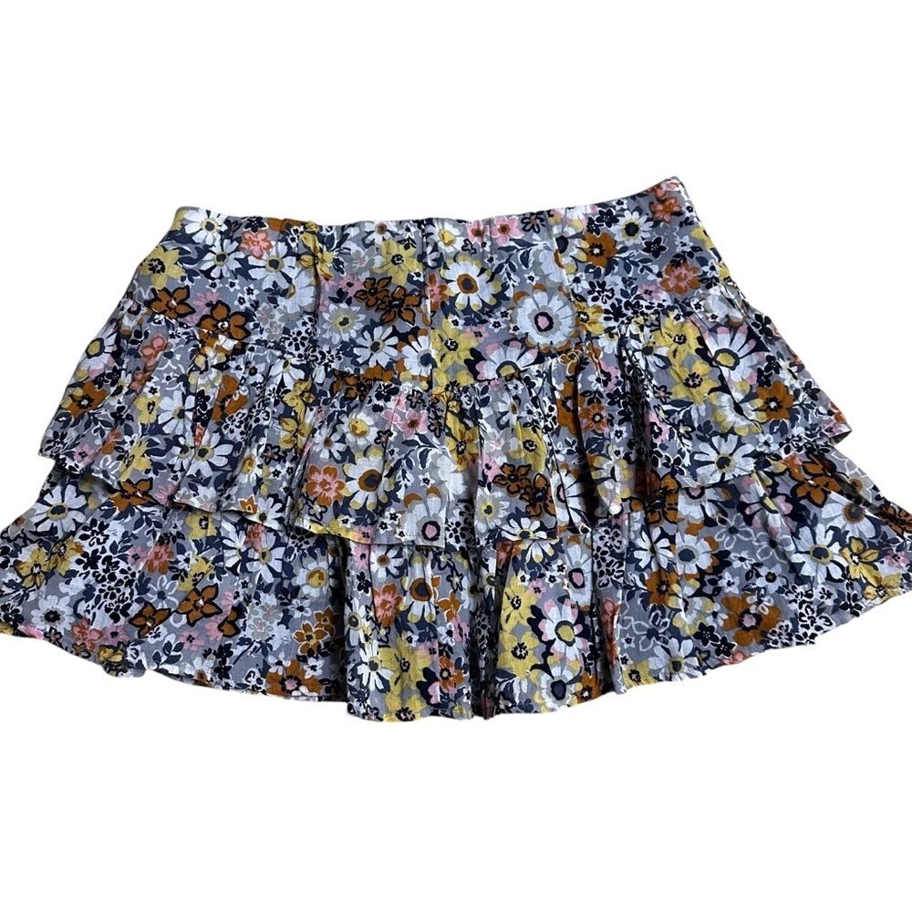 NWT American Eagle Blue Orange Floral Boho Tiered Mini Skirt Size Large
